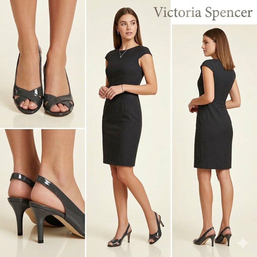 Victoria Spencer Gray Patent Slingback Heels - Open Toe - Size 6